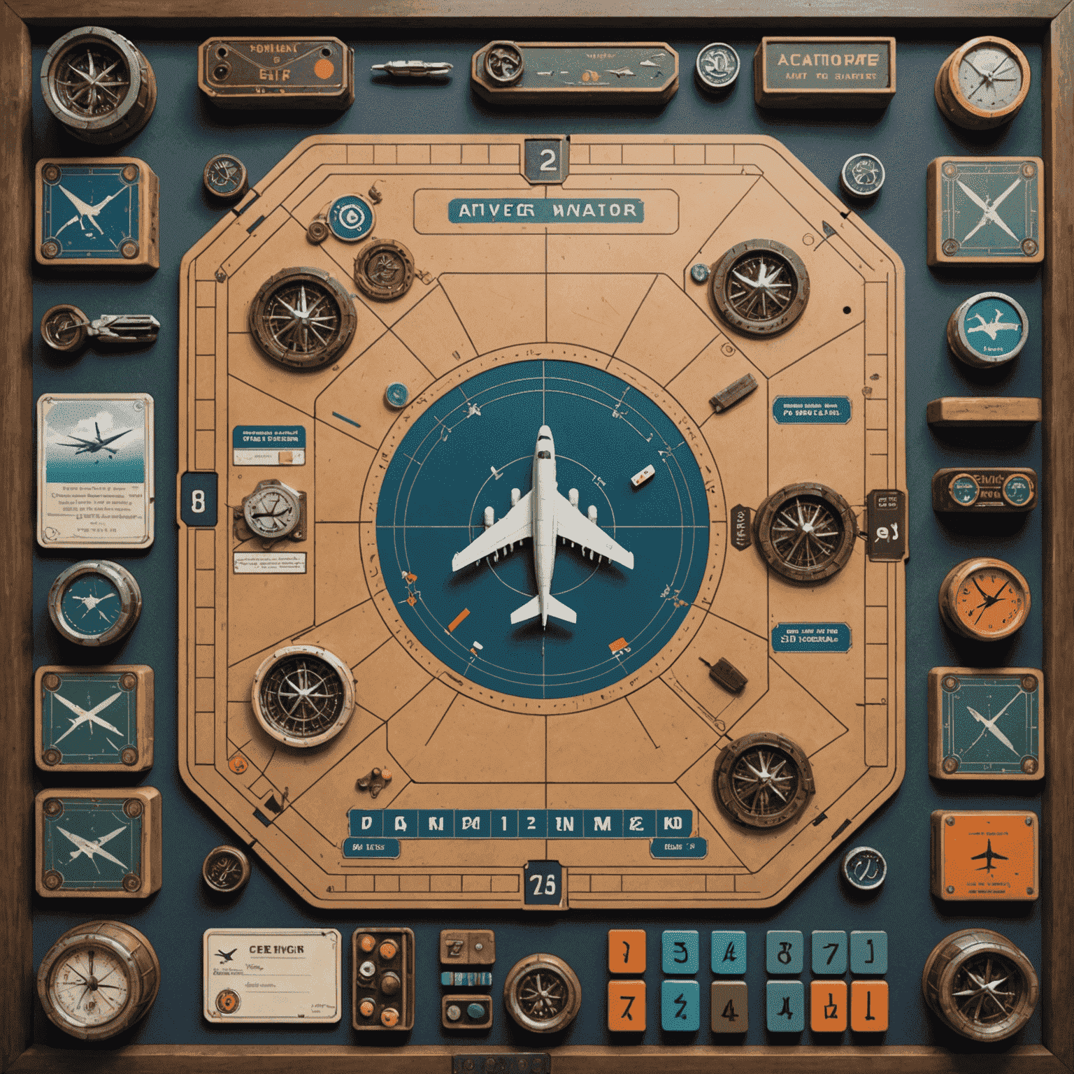 Aviator game board setup with players around it, showcasing the plane token and betting area